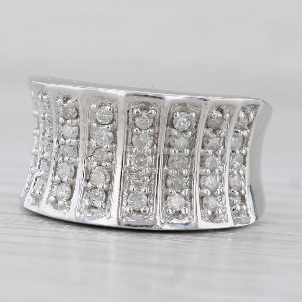 Gray New 0.87ctw Contoured Diamond Rows Ring 10k White Gold Size 8 Cocktail