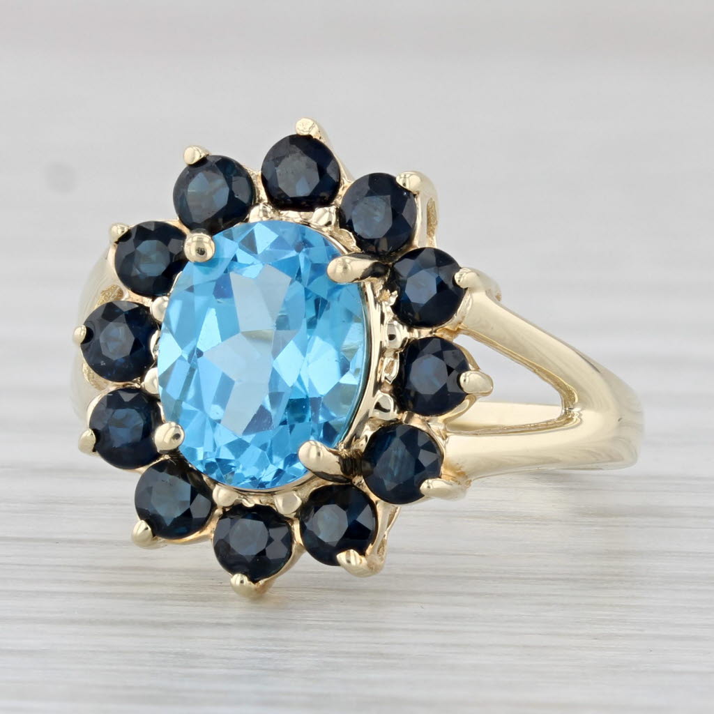 Light Gray 3.40ctw Oval Blue Topaz Sapphire Halo Ring 10k Yellow Gold Size 7