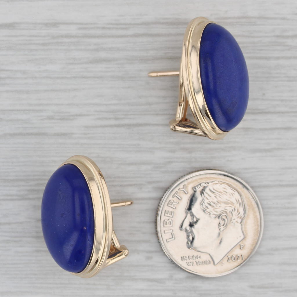 Gray Ming's Blue Lapis Lazuli Drop Earrings 14k Yellow Gold Oval Cabochon Omega Backs