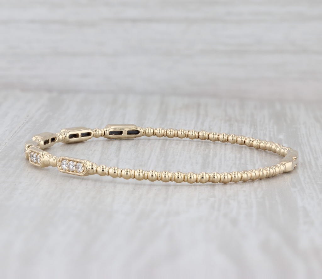 New 0.53ctw Diamond Flexible Bead Bangle Bracelet 14k Yellow Gold 6.75"