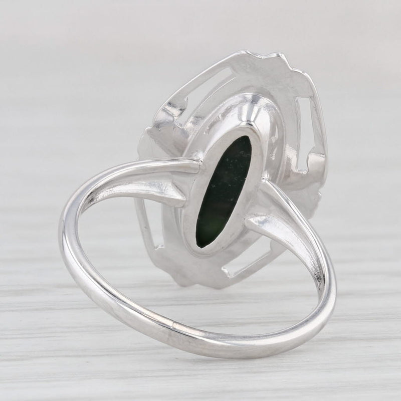 Vintage Green Nephrite Jade Oval Cabochon Ring 10k White Gold Size 5.5