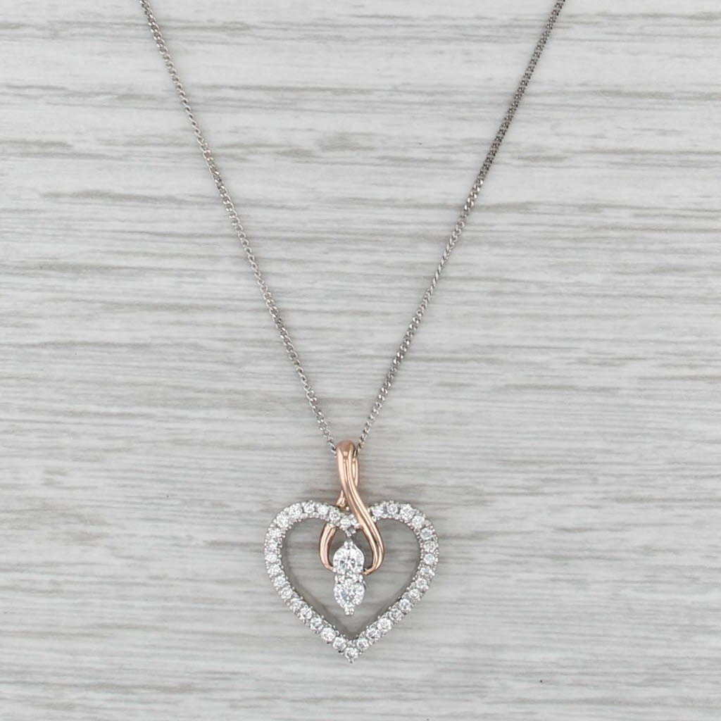 Ever Us Diamond Open Heart Pendant Necklace 14k White Rose Gold 19" Curb Chain