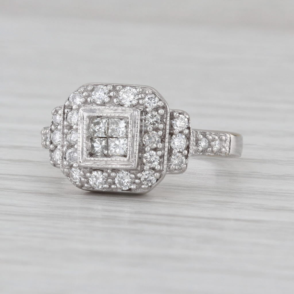 0.58ctw Princess Diamond Halo Engagement Ring 14k White Gold Size 6