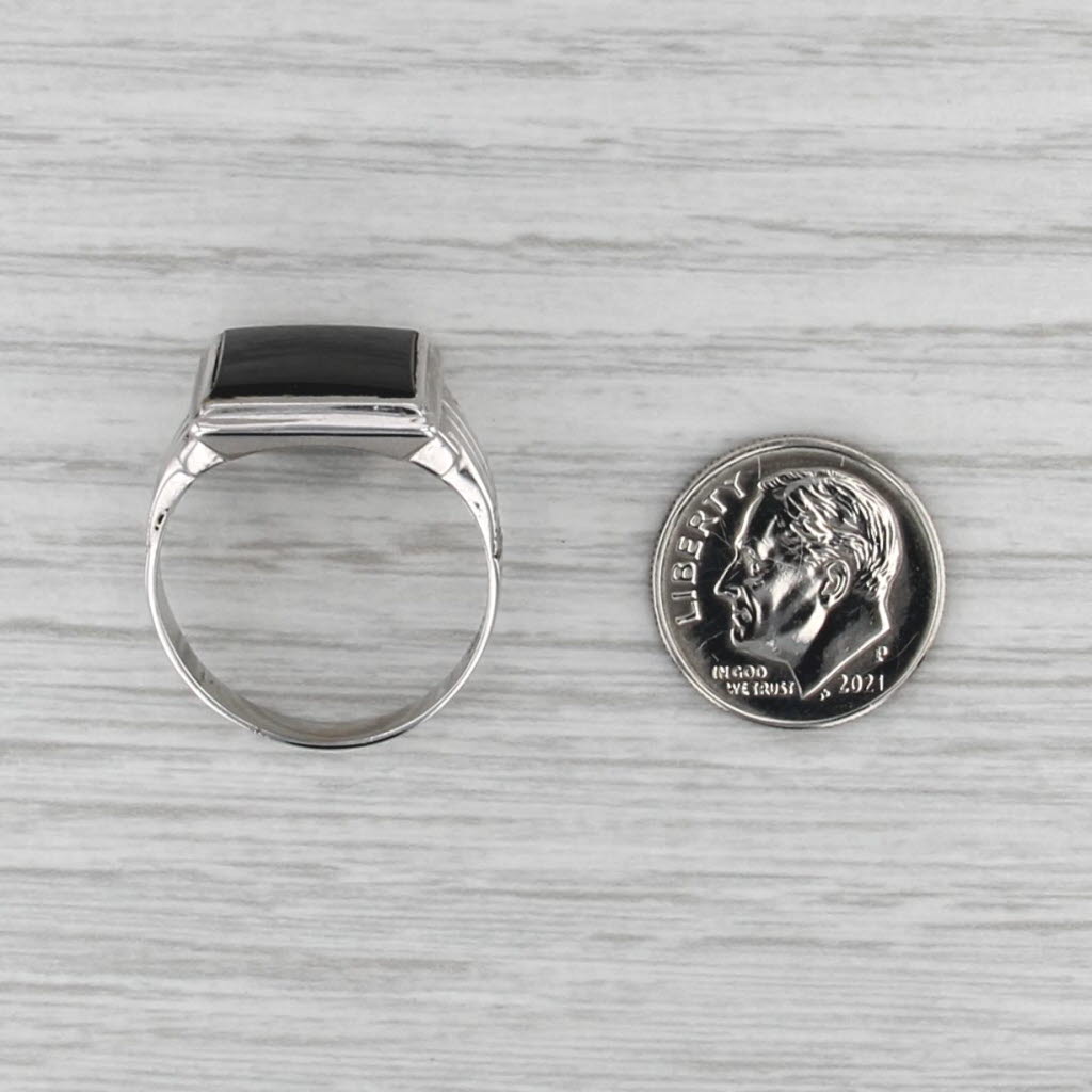 Onyx Signet Ring 10k White Gold Size 10 Vintage Men's