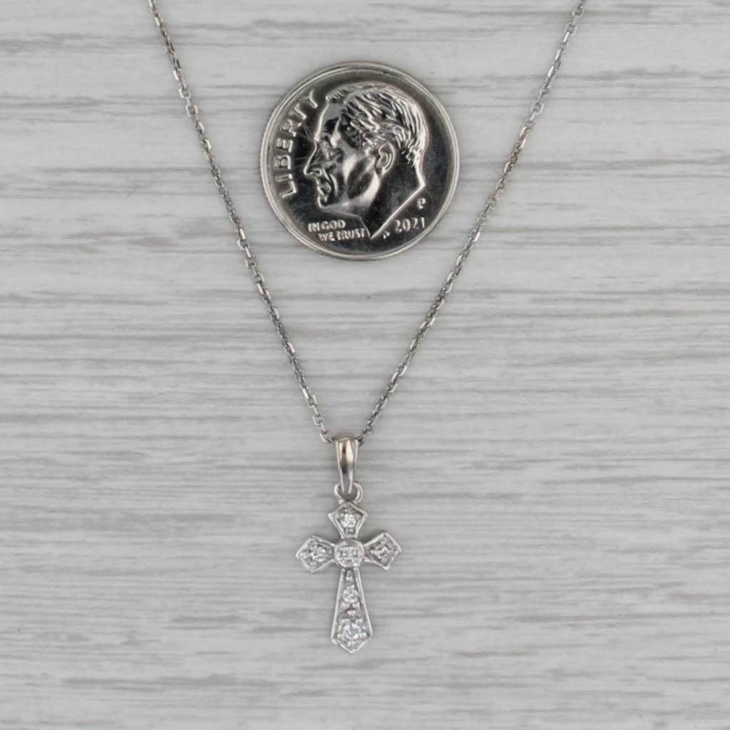 Small Diamond Cross Pendant Necklace 14k White Gold 18" Cable Chain