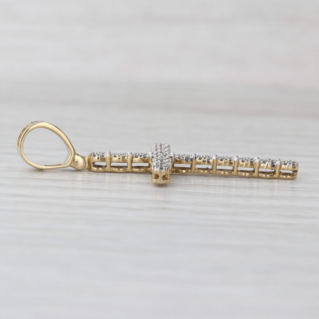 Large Pave Diamond Cross Pendant 10k Yellow White Gold