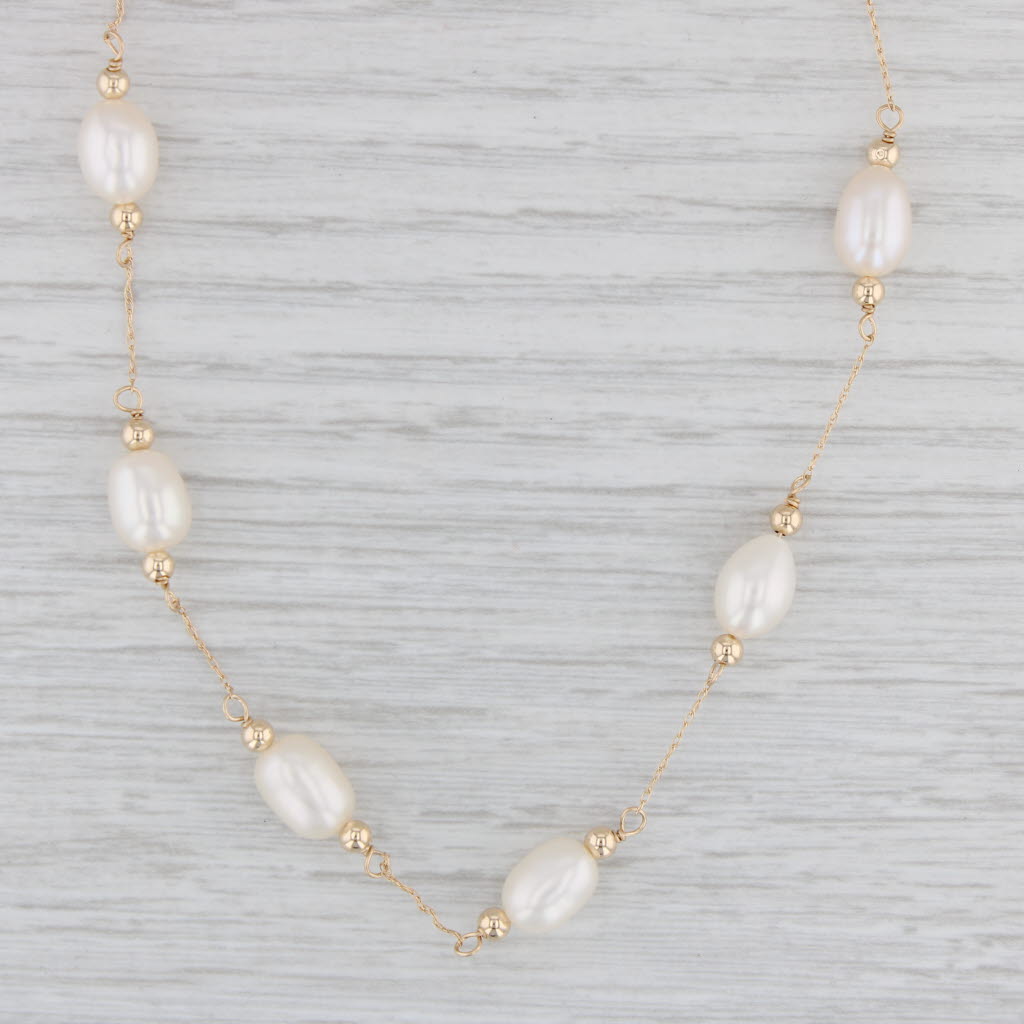 Light Gray Cultured Pearl Bead Chain Necklace 14k Yellow Gold 17.75"