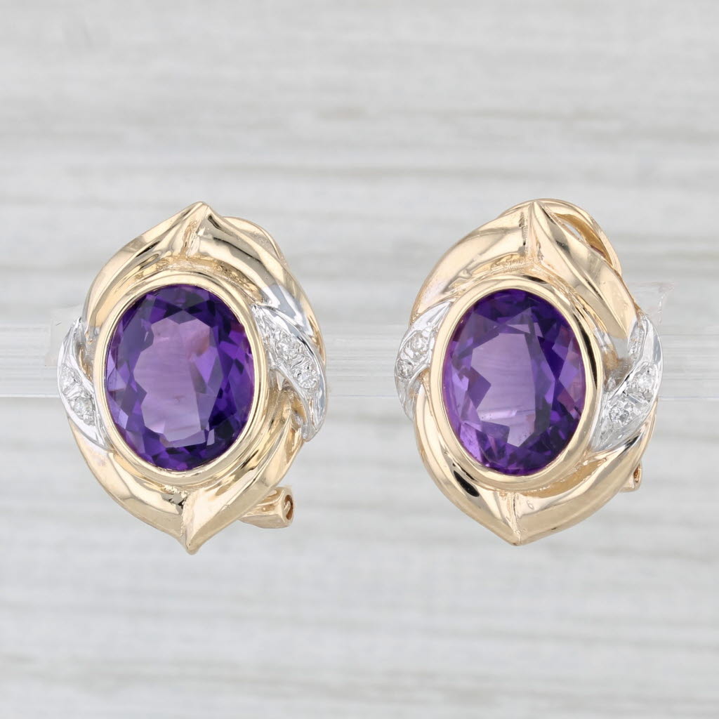 Light Gray 5.04ctw Amethyst Diamond Drop Earrings 14k Yellow Gold Omega Backs