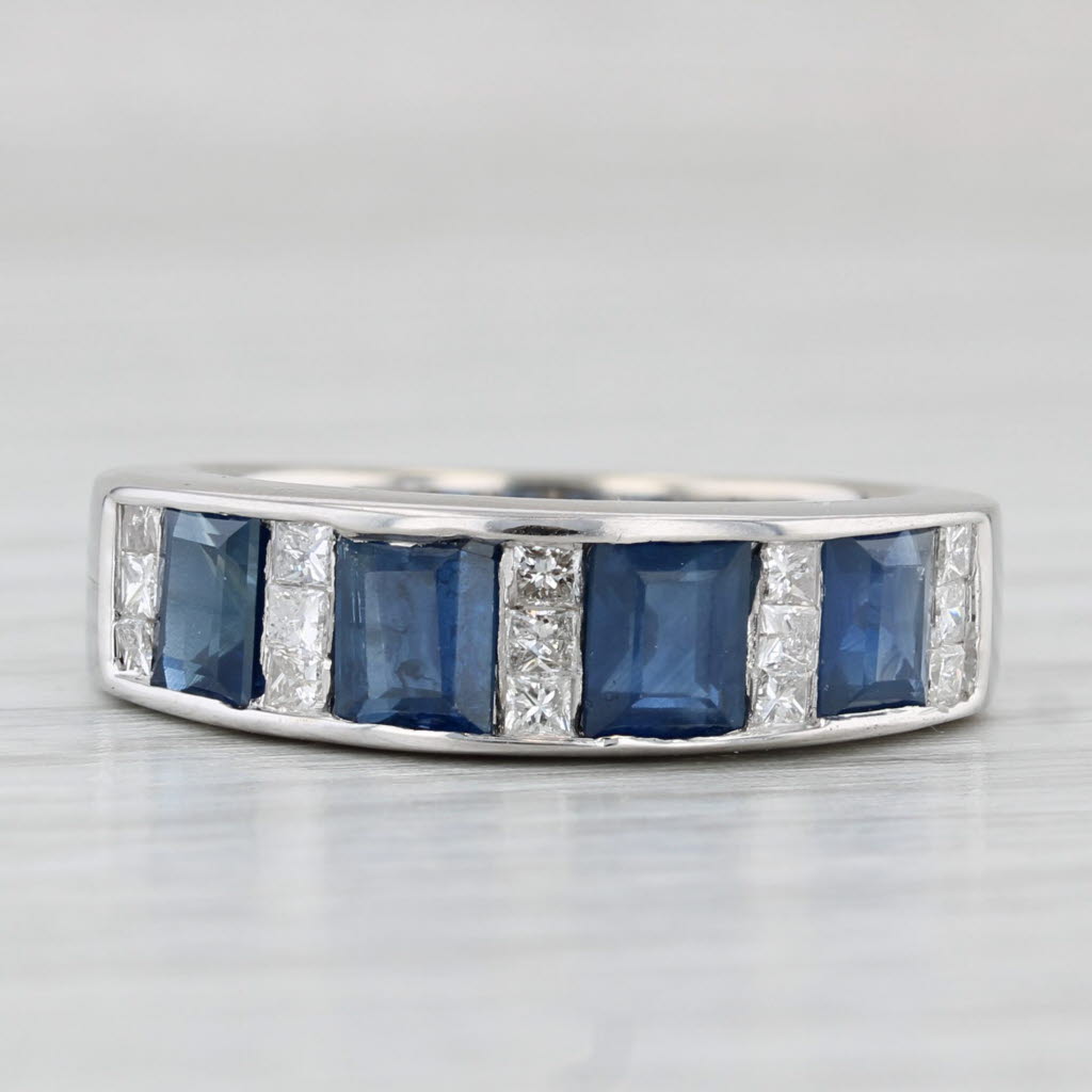 Light Gray 2.45ctw Blue Sapphire Diamond Ring 14k White Gold Size 7 Band