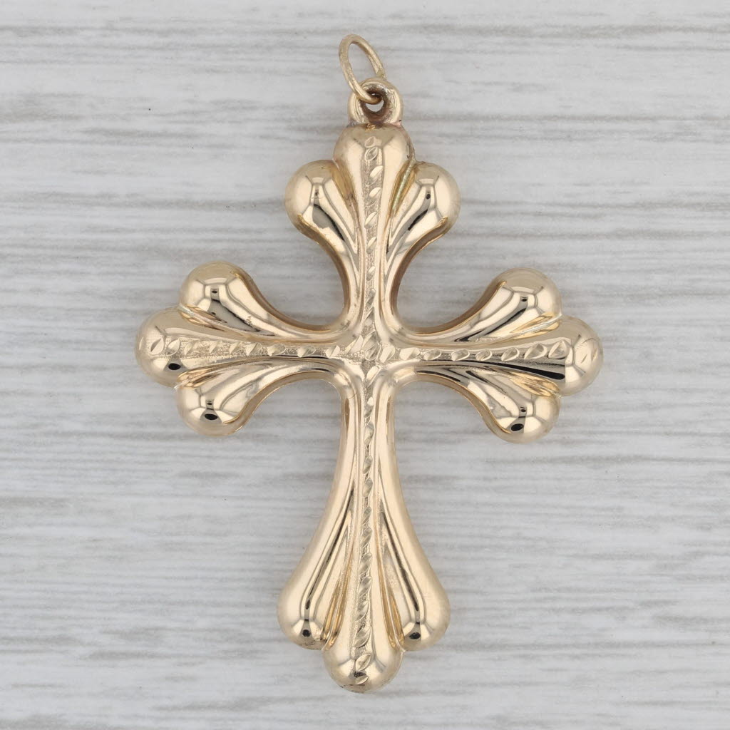 Gray Fancy Cross Pendant 10k Yellow Gold Religious Jewelry
