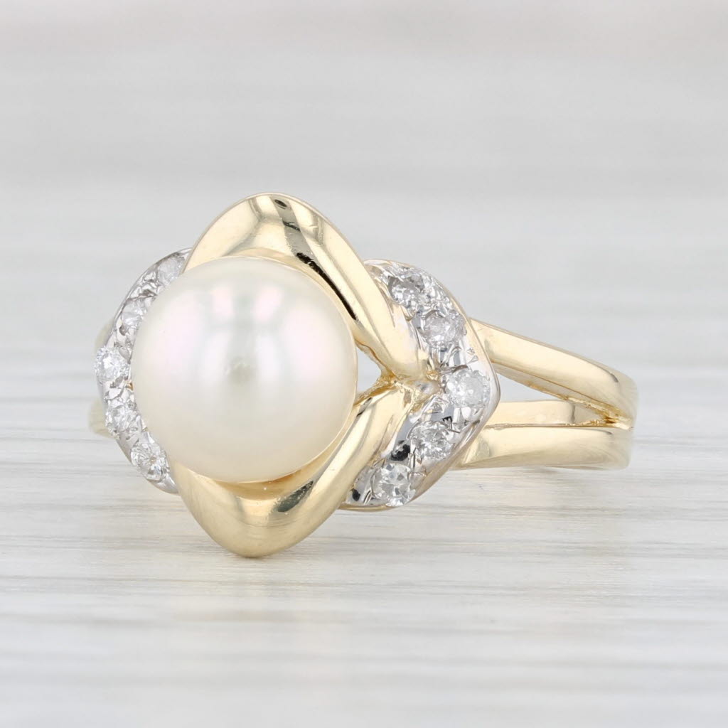 Light Gray Cultured Pearl 0.15ctw Diamond Ring 14k Yellow Gold Size 5.25