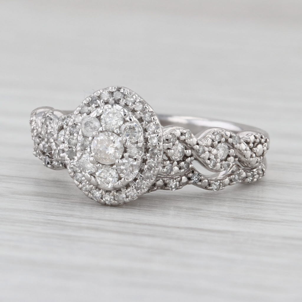 0.44ctw Diamond Cluster Halo Engagement Ring Wedding Band Bridal Set 10k Gold