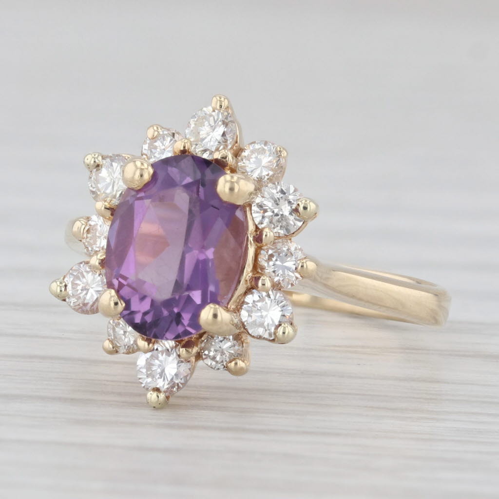 Light Gray 1.60ctw Oval Amethyst Diamond Halo Ring 14k Yellow Gold Size 5