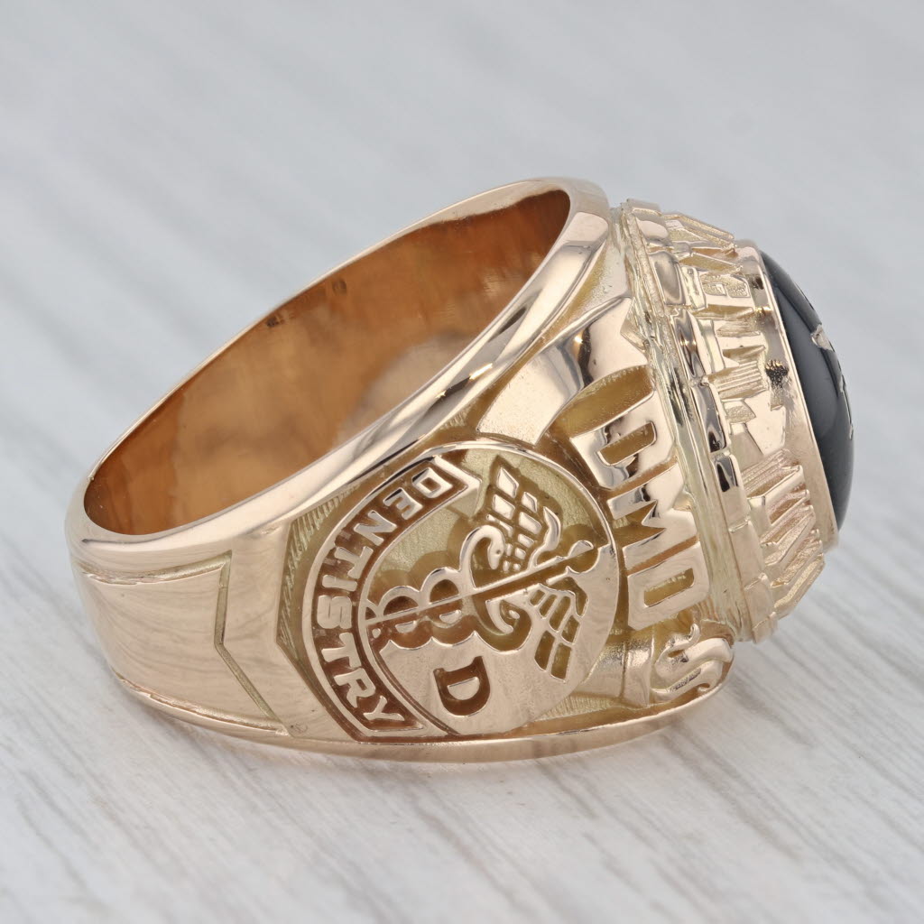 Gray Temple University Class Ring Dentistry 1988 Onyx 14k Gold Size 11.5