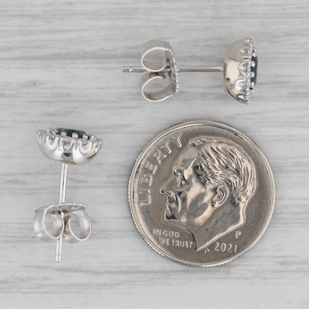 Gray 1.32ctw Blue Sapphire Diamond Halo Stud Earrings 18k White Gold