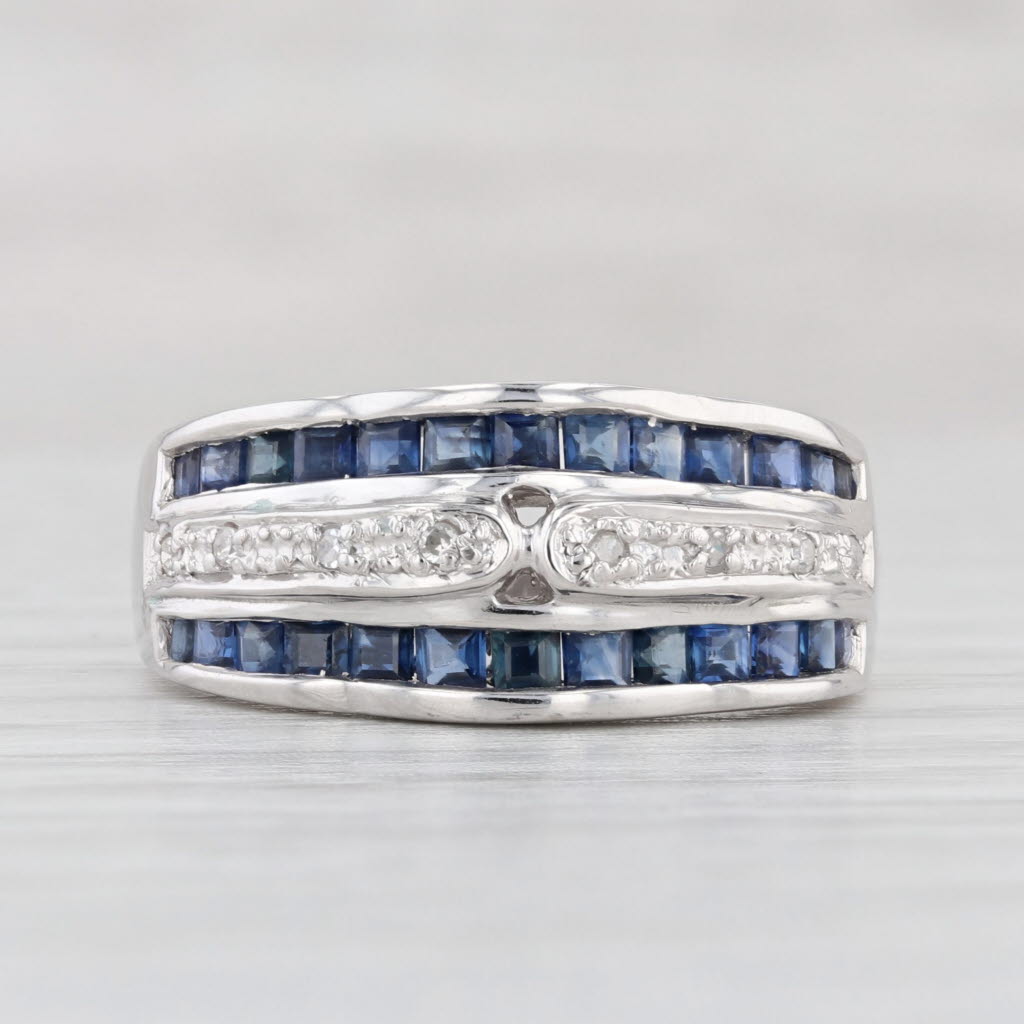 Light Gray 1.03ctw Blue Sapphire Diamond Ring 14k White Gold Size 7.25