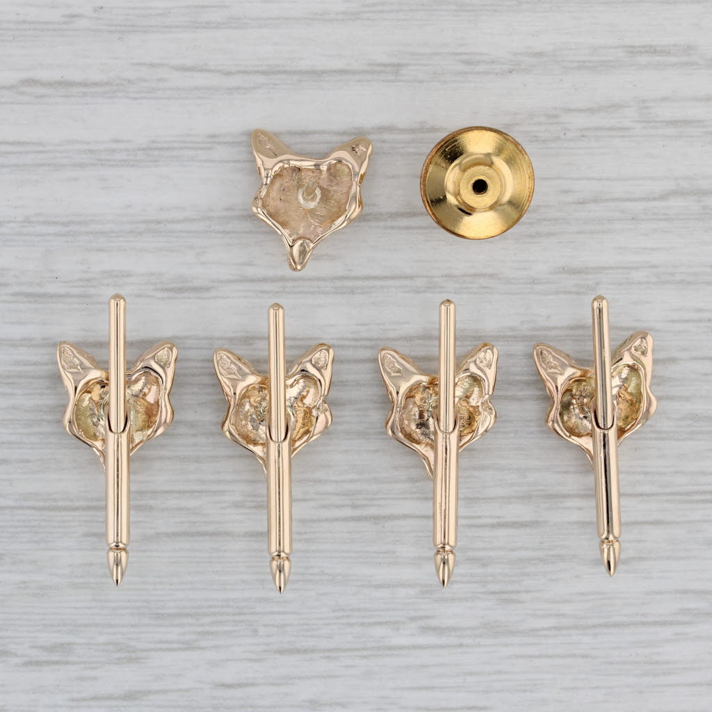 Gray Fox Shirt Studs Tie Tac Pin 14k Yellow Gold Men's Suit Accessories