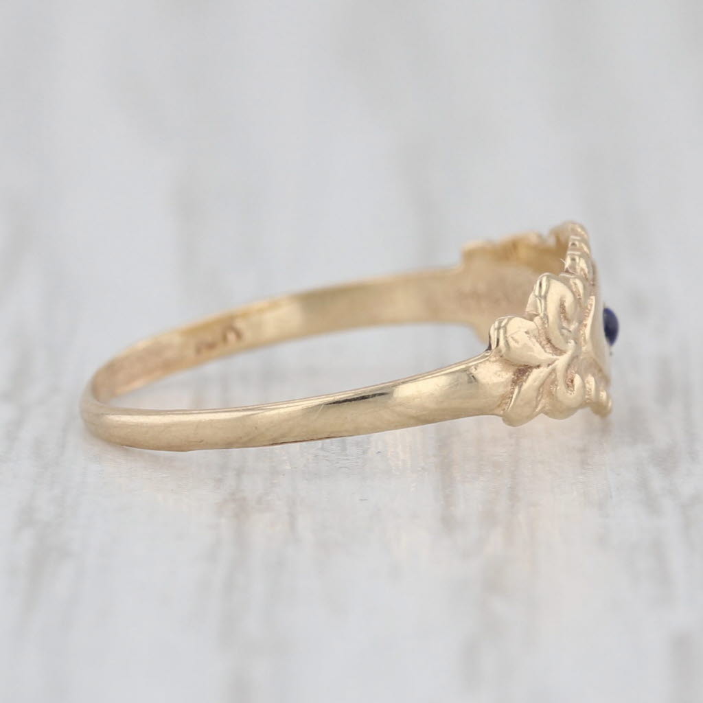 Antique Blue Glass Ring 10k Yellow Gold Size 3.75 Imitation Sapphire
