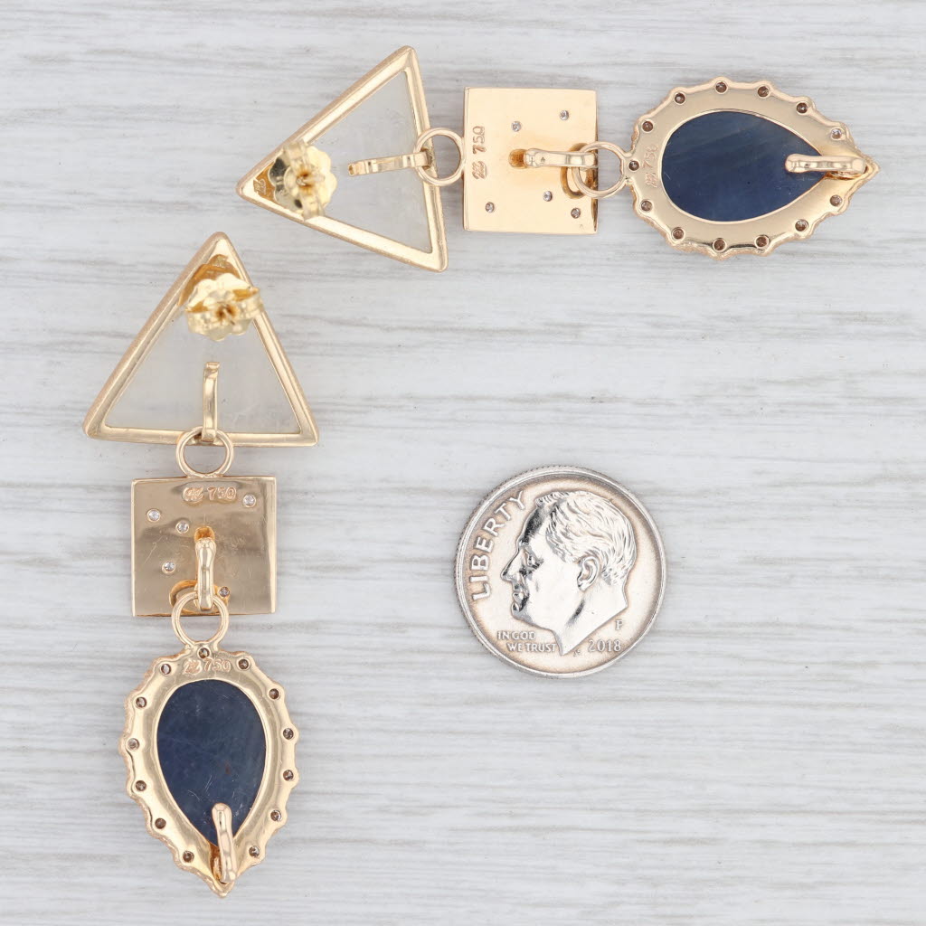 New Nina Wynn Dangle Earrings 18k Gold Diamond Sapphire Moonstone Statement