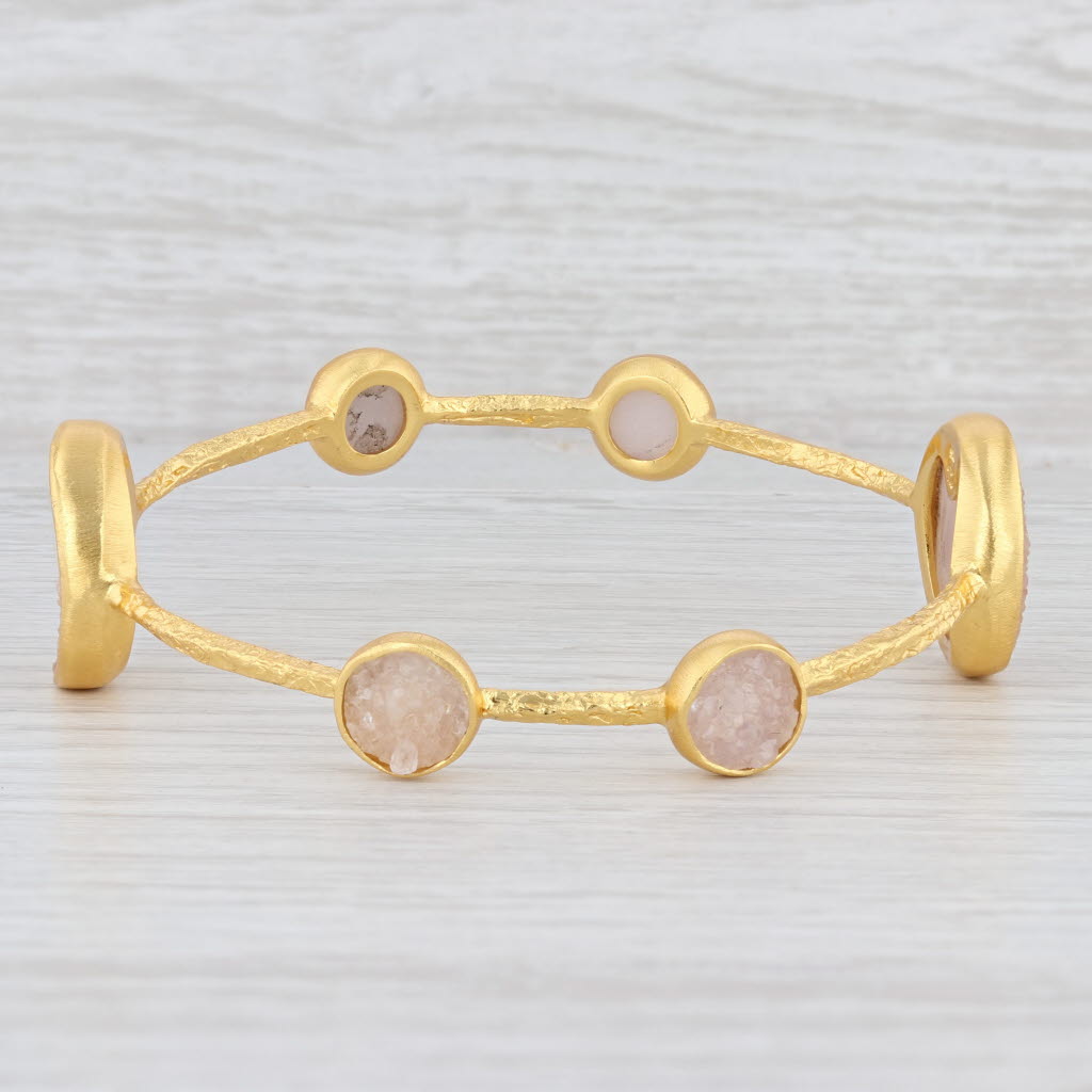 New Nina Nguyen Bangle Bracelet Druzy Quartz 8" 22k Gold Sterling Silver Vermeil
