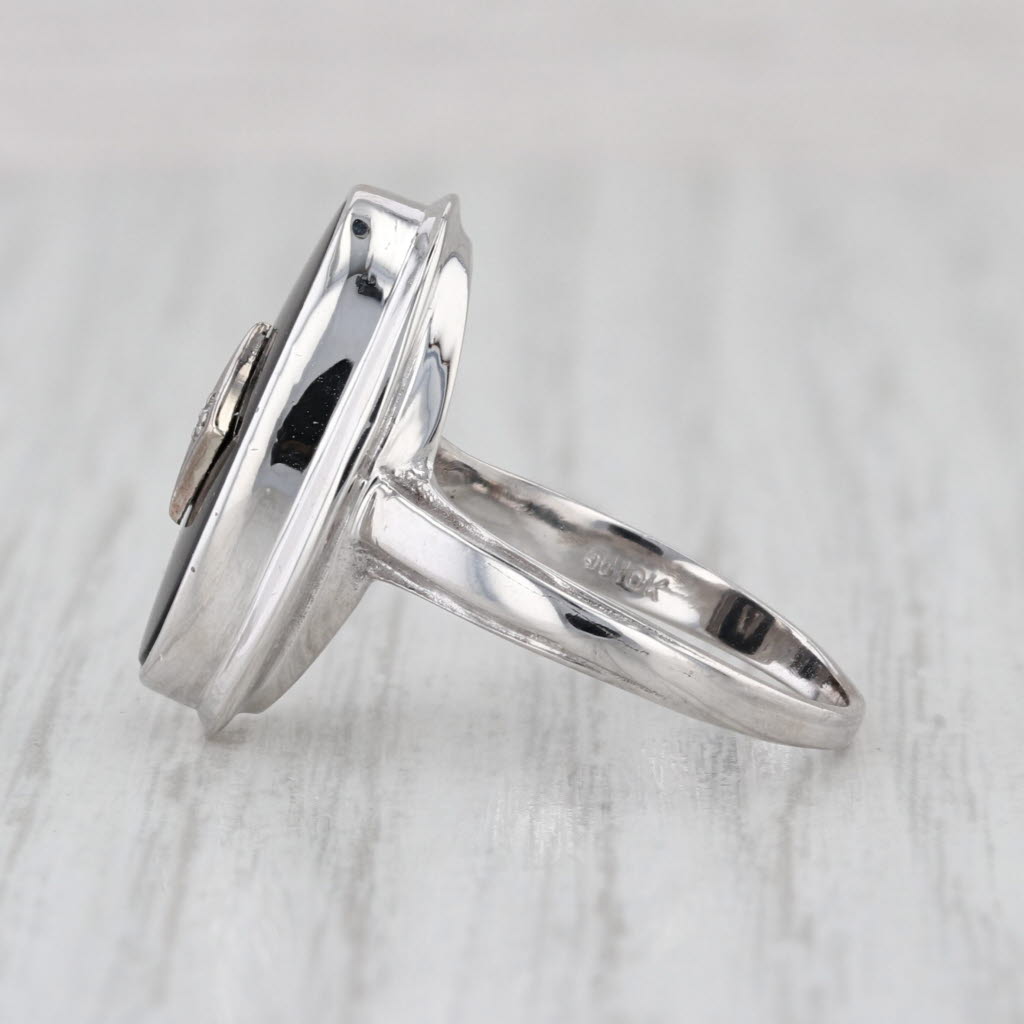 Vintage Onyx Diamond Signet Ring 10k White Gold Size 7.5