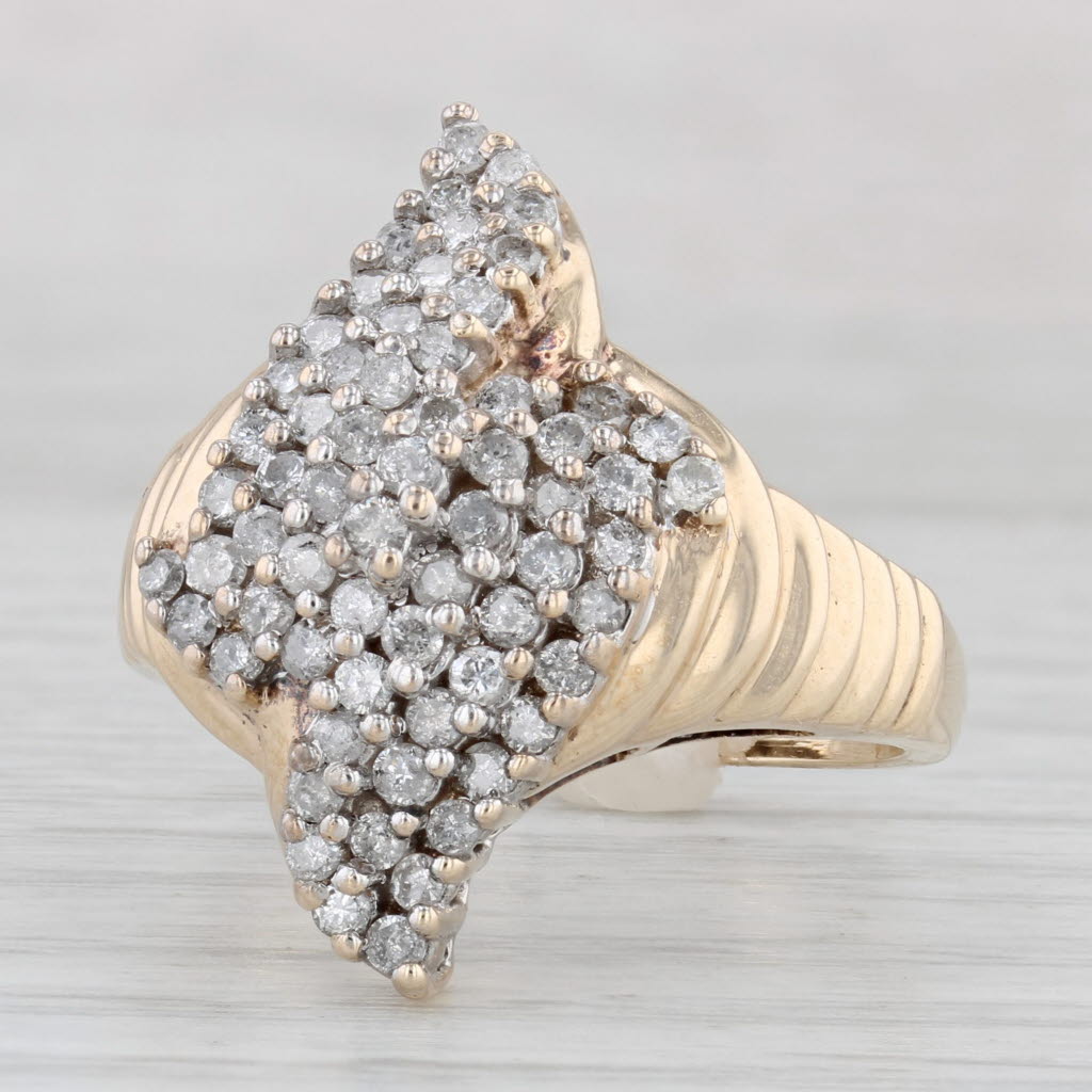 Light Gray 0.75ctw Diamond Cluster Bypass Ring 10k Yellow Gold Size 8.25 Cocktail