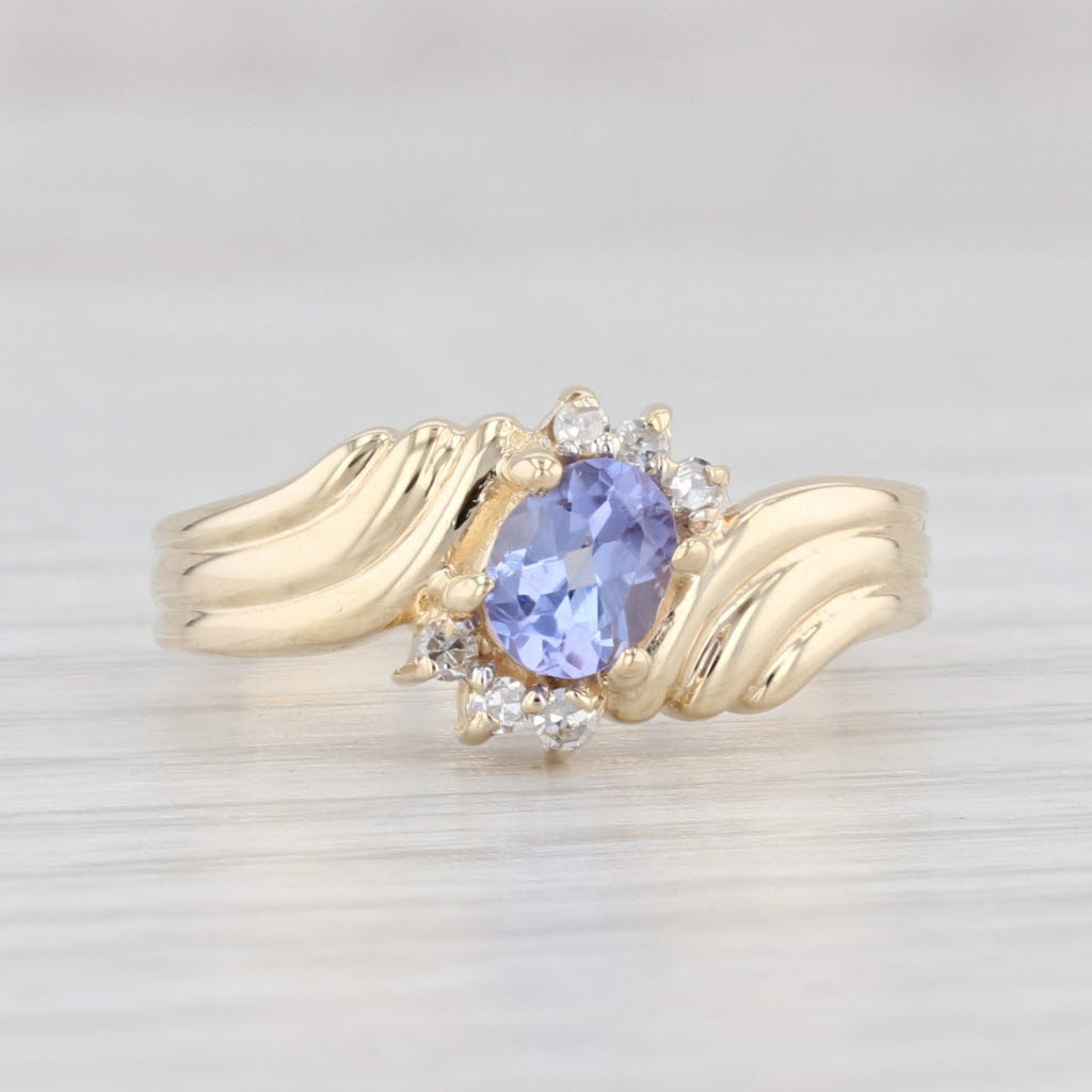 Light Gray 0.40ctw Oval Tanzanite Diamond Ring 14k Yellow Gold Size 5 Bypass