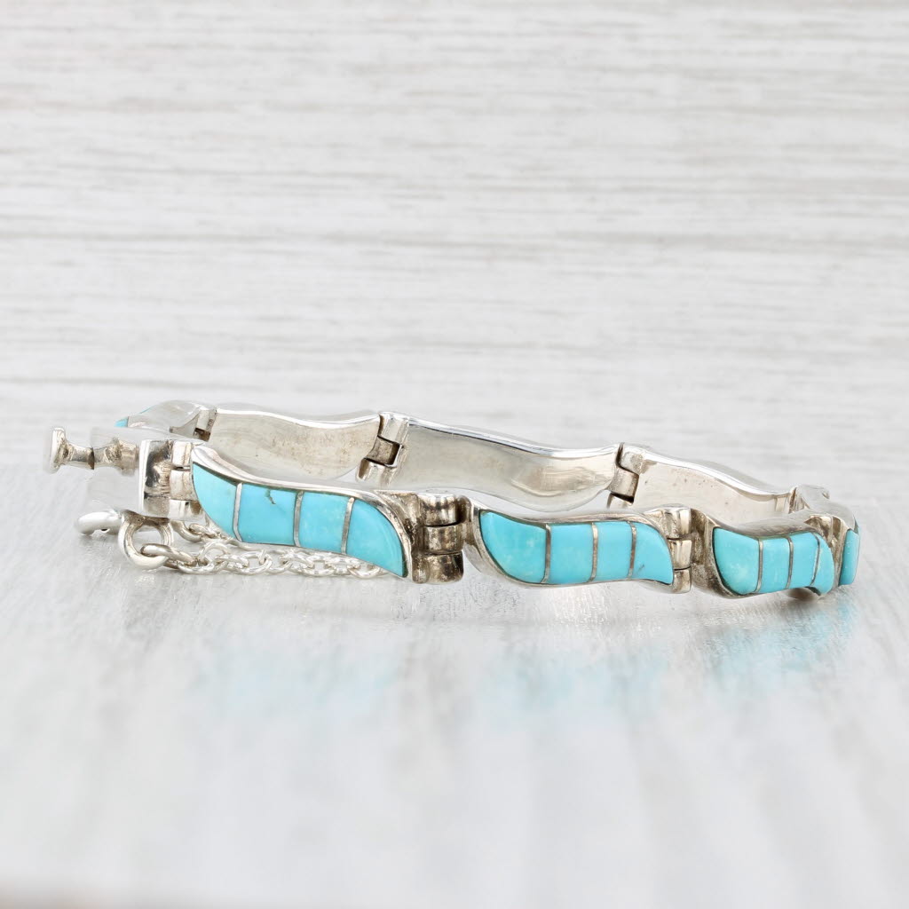 Light Gray Billy Long Turquoise Mosaic Bracelet Sterling Silver Navajo Native American