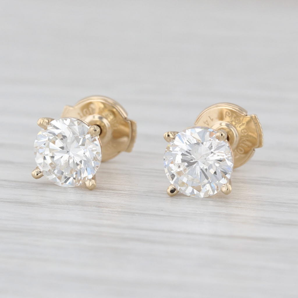 2ctw GIA Round Solitaire Classic Diamond Stud Earrings 14k Yellow Gold Studs H