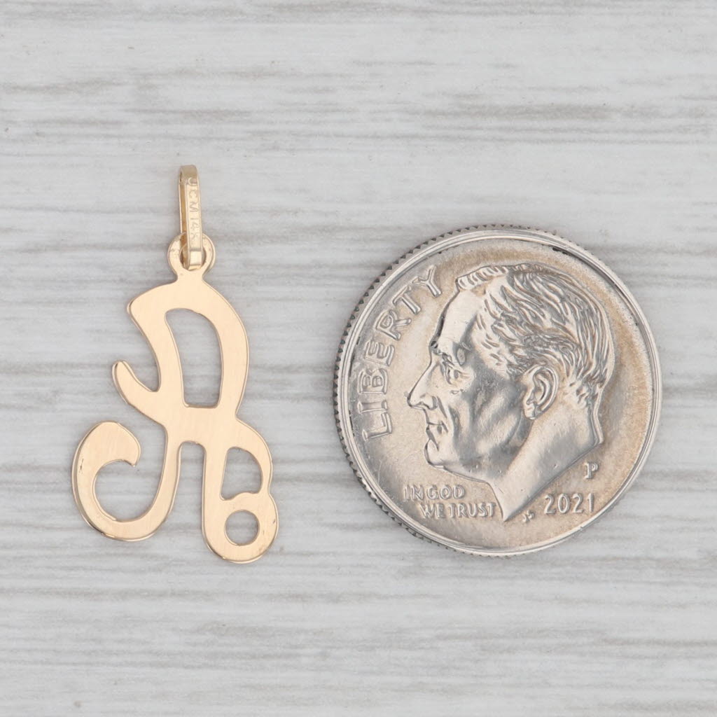 Gray Letter Initial A Pendant 14k Yellow Gold Charm