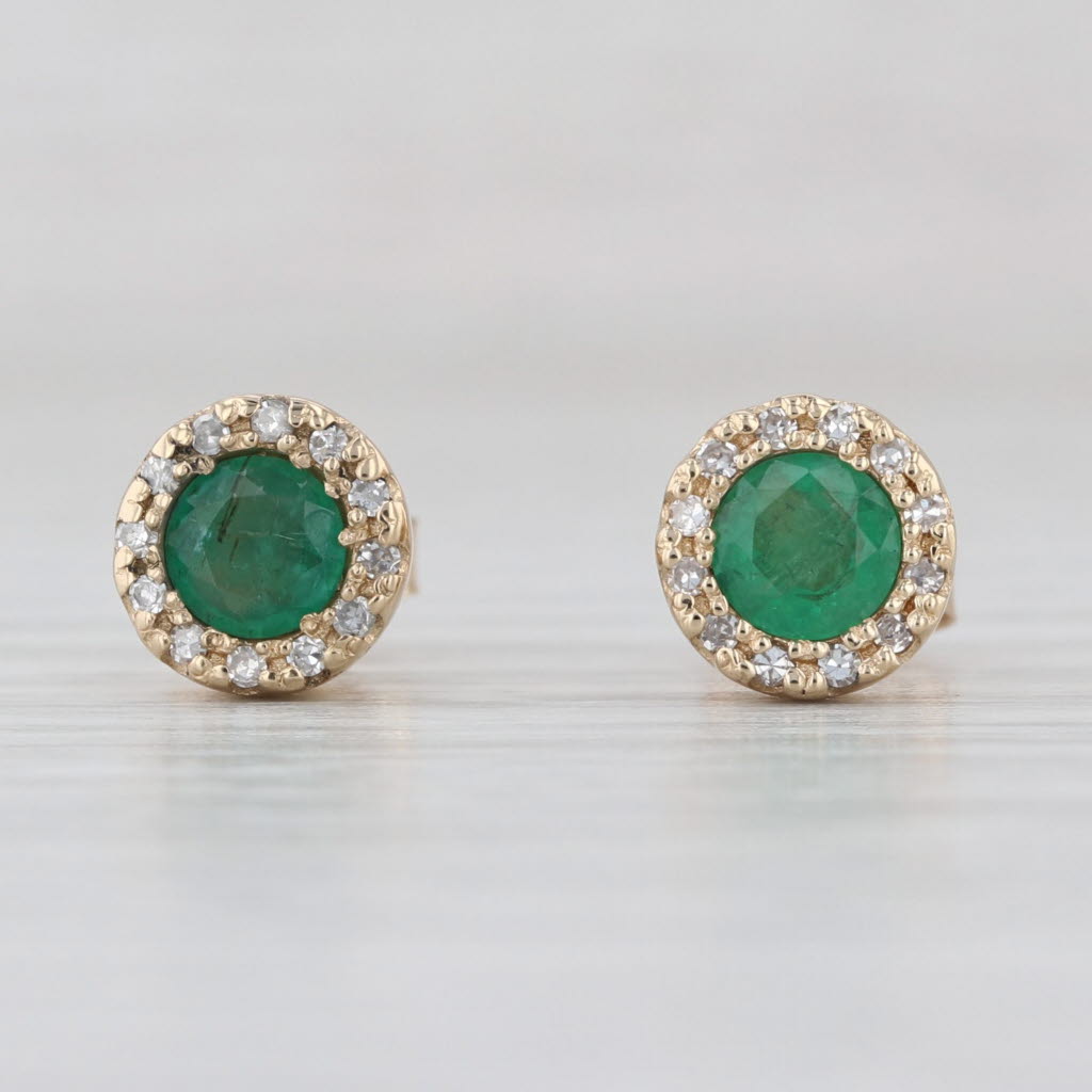 0.75ctw Emerald Diamond Halo Stud Earrings 14k Yellow Gold Round Studs