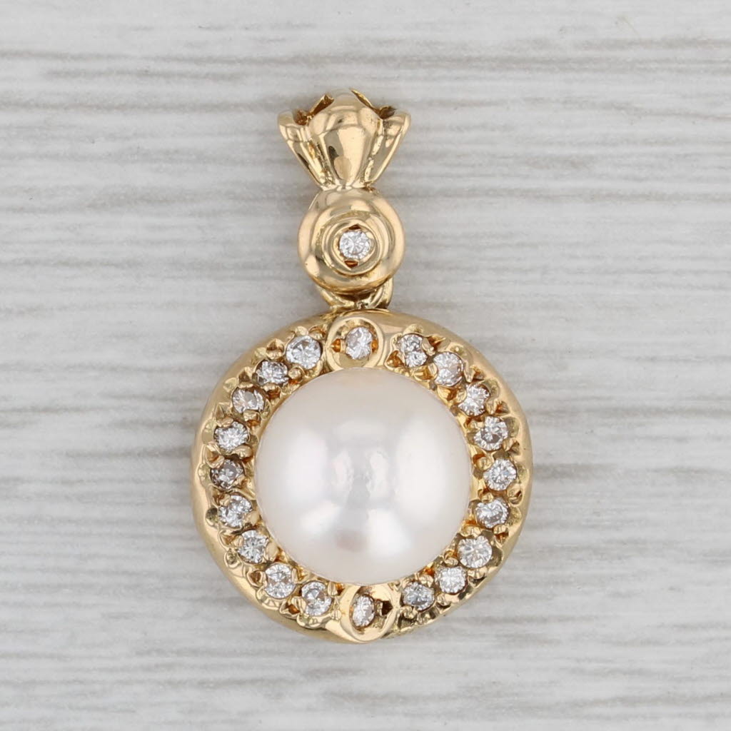 Gray Cultured Pearl Diamond Halo Pendant 18k Yellow Gold