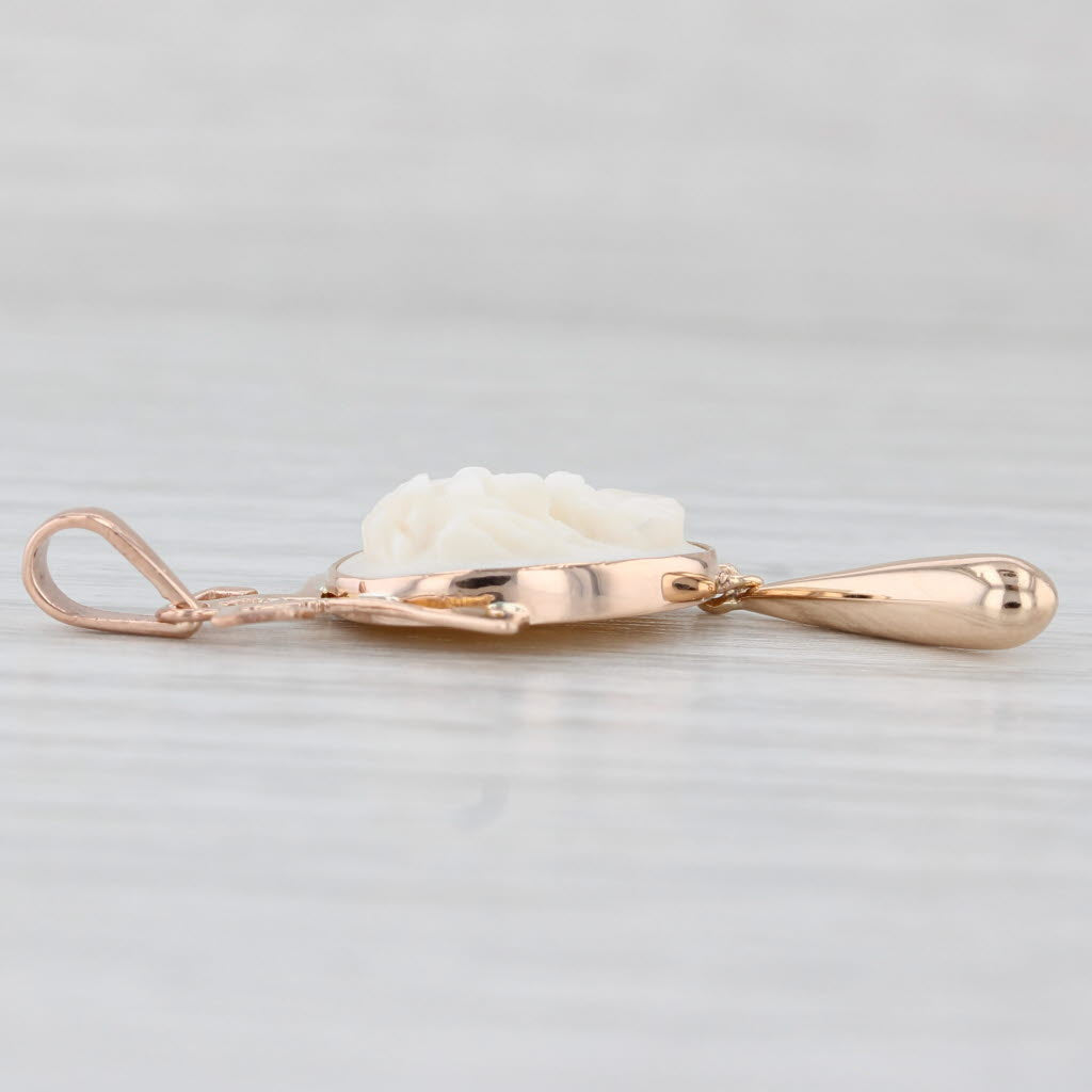 Light Gray Vintage Carved Shell Cameo Pendant 10k Rose Gold Lariat