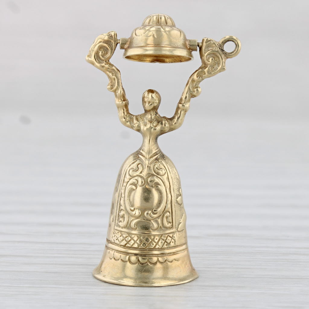 Light Gray German Wedding Cup Charm 15k Yellow Gold Ornate Figural Vintage Pendant Moves