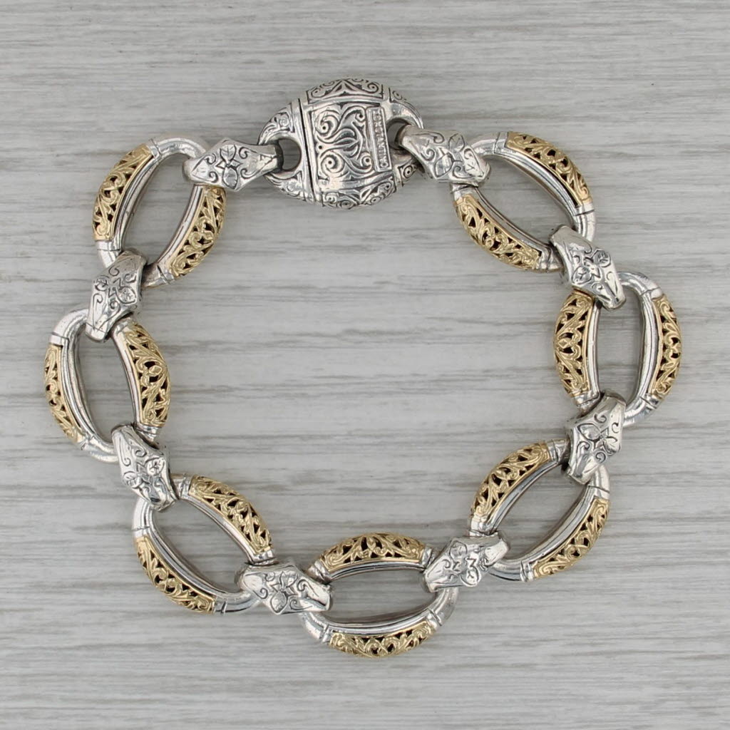 Konstantino Ornate Oval Link Bracelet Sterling Silver 18k Gold 7" statement