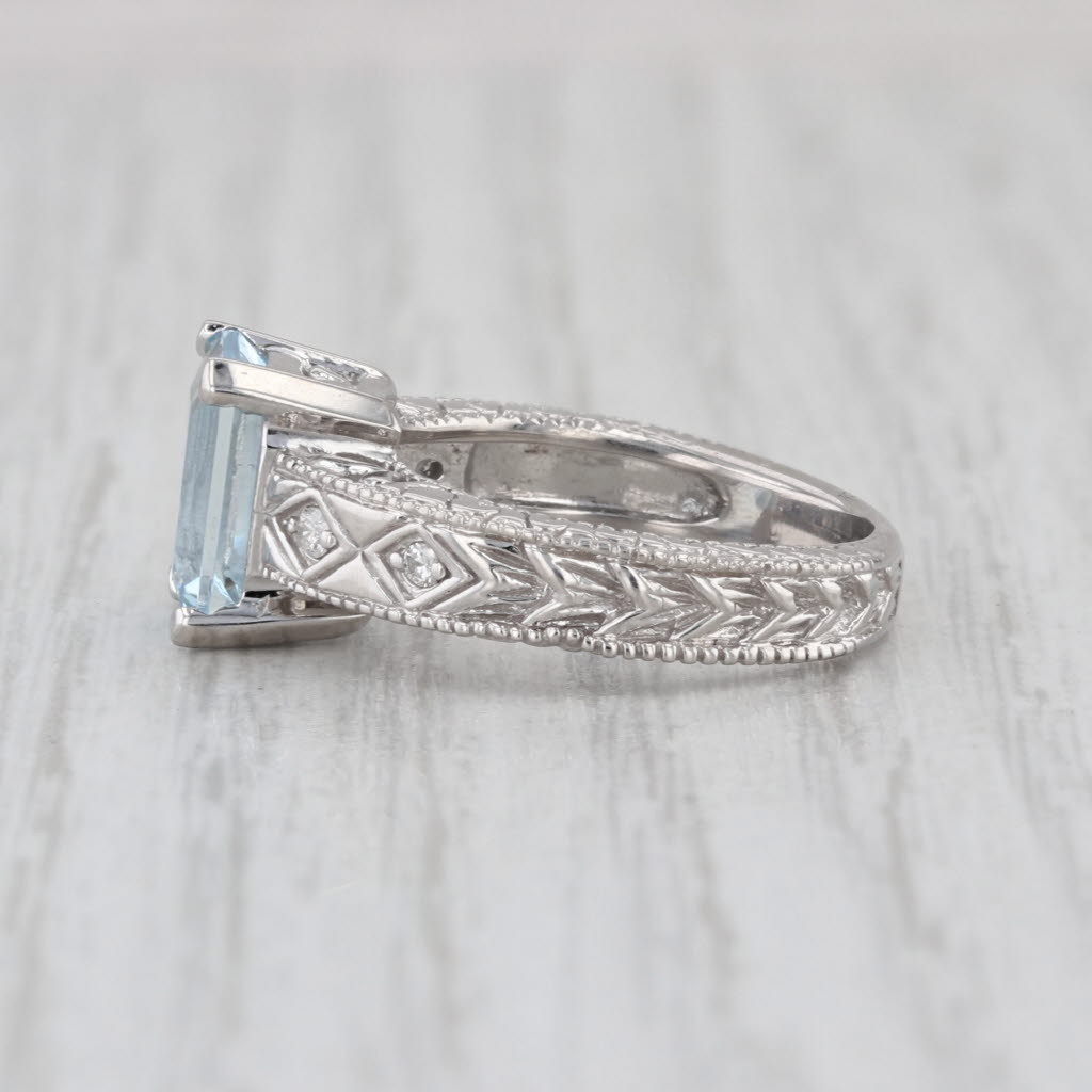 2.06ctw Emerald Cut Aquamarine Diamond Ring 14k White Gold Size 5.5