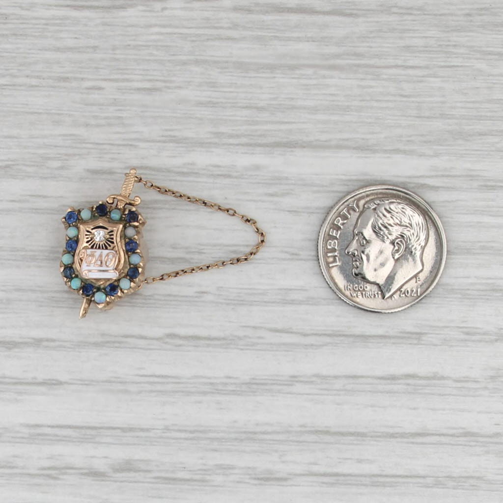 Phi Delta Theta Badge 14k Gold Sapphire Opal Diamond Shield Sword Fraternity Pin
