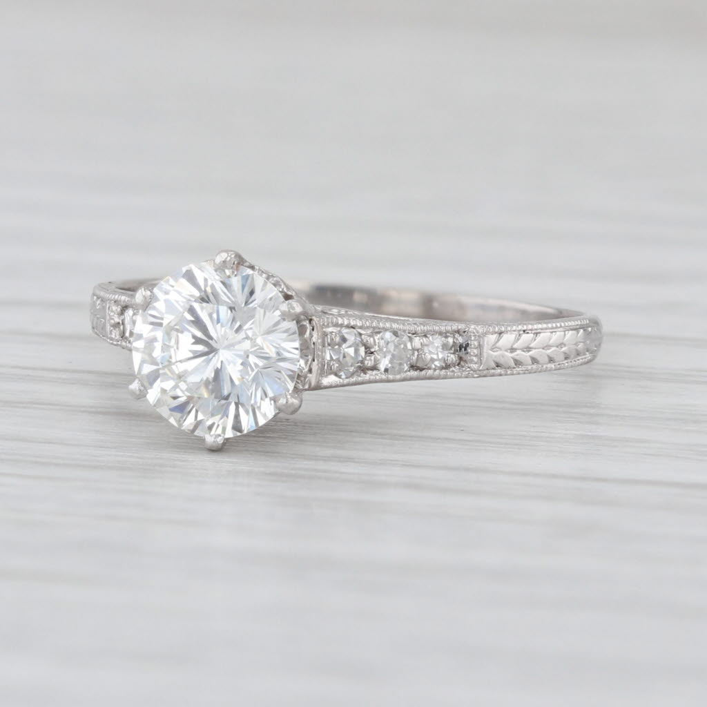 Antique 1.03ctw Round Brilliant Diamond Engagement Ring 900 Platinum Size 7.25