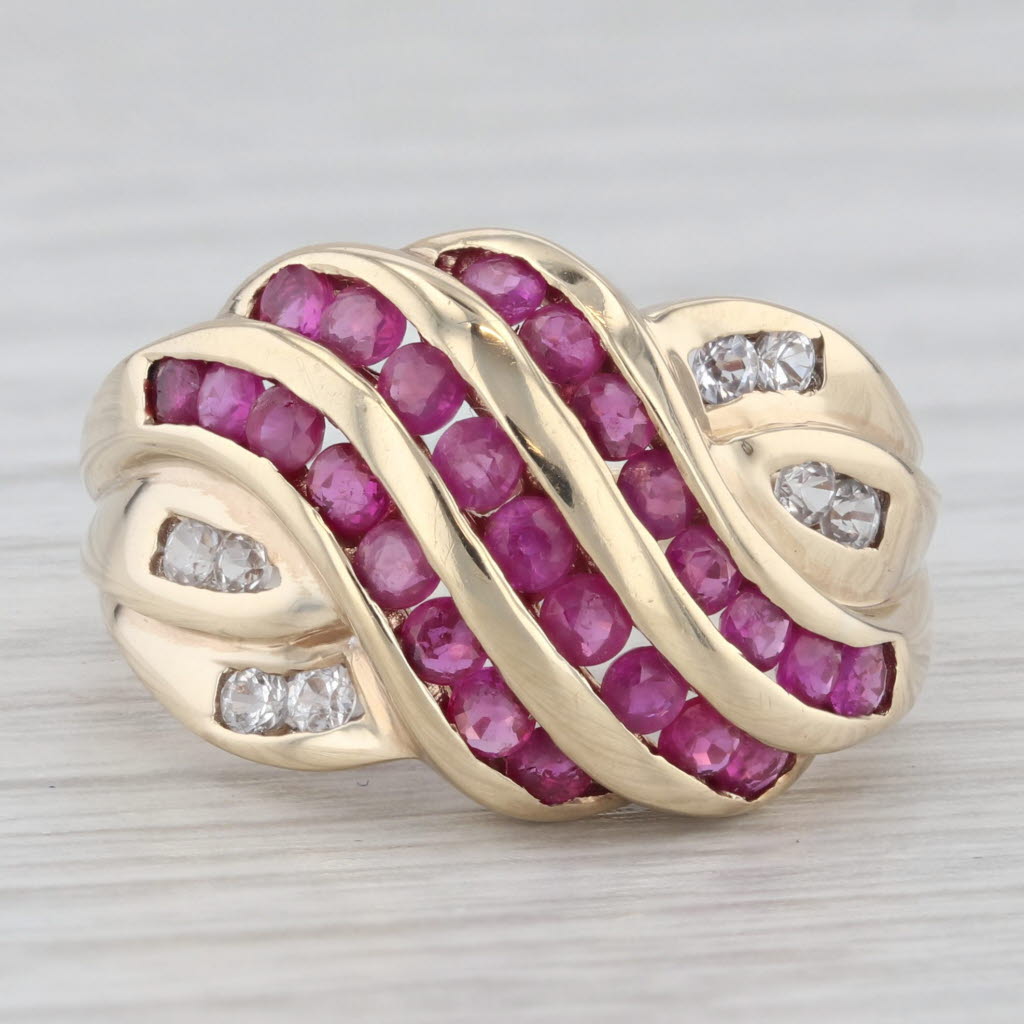 Light Gray 1.25ctw Ruby White Sapphire Knot Ring 10k Yellow Gold Size 7