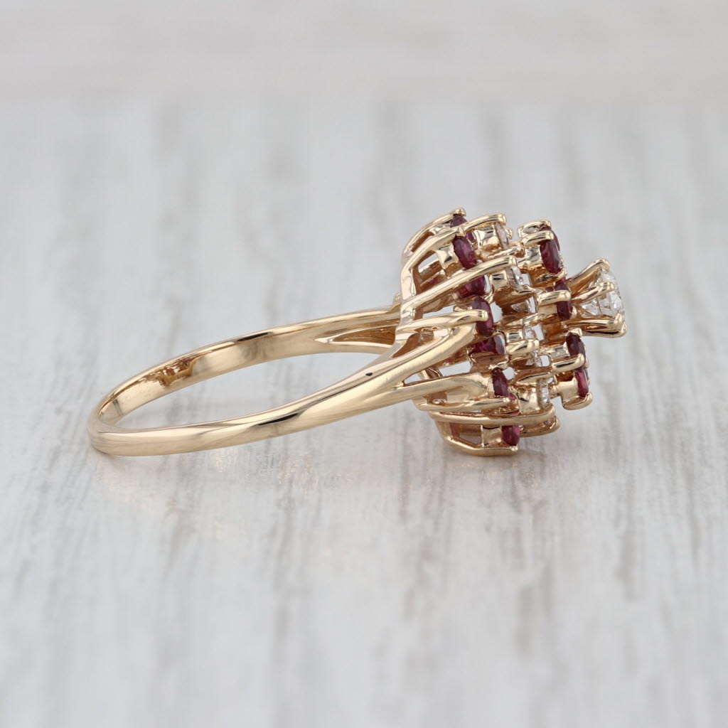 0.92ctw Ruby Diamond Tiered Halo Ring 14k Yellow Gold Size 7.5