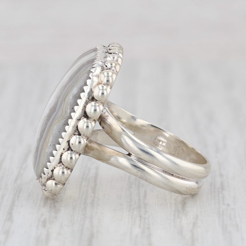 Lace Agate Chalcedony Ring Sterling Silver Size 6 Statement