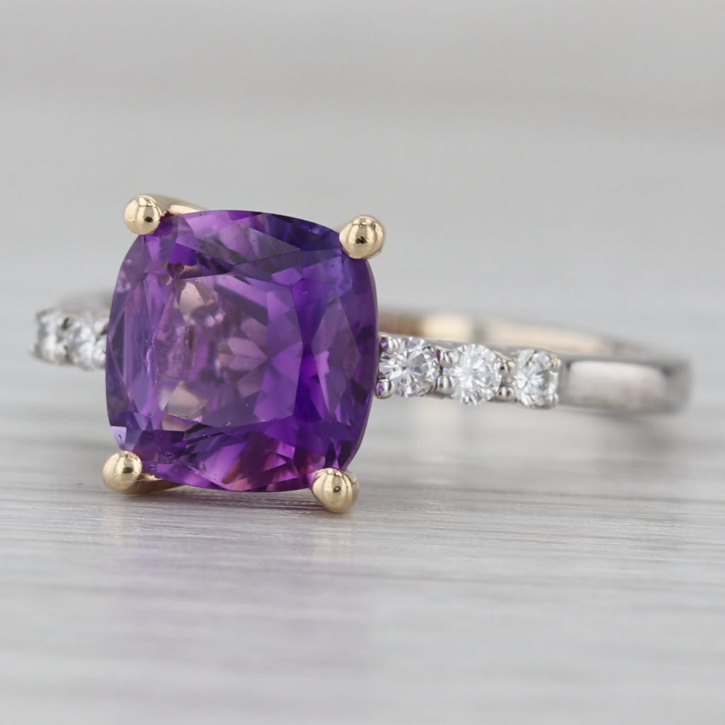 Gray 2.66ctw Amethyst Diamond Ring 14k White Yellow Gold Size 8