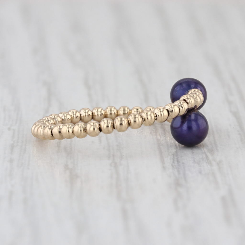 Blue Cultured Pearl Bypass Bead Ring 14k Yellow Gold Size 7+