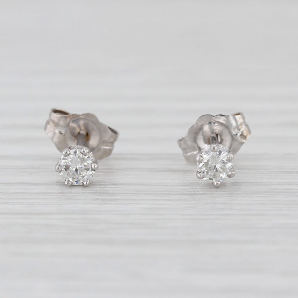0.18ctw Round Briliant Diamond Solitaire Stud Earrings 10k White Gold Studs