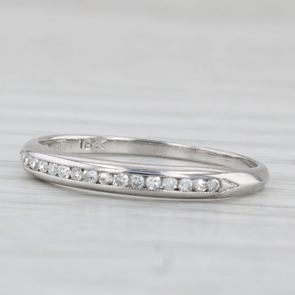 Vintage Diamond Wedding Band 18k White Gold Stackable Size 5.5 Ring