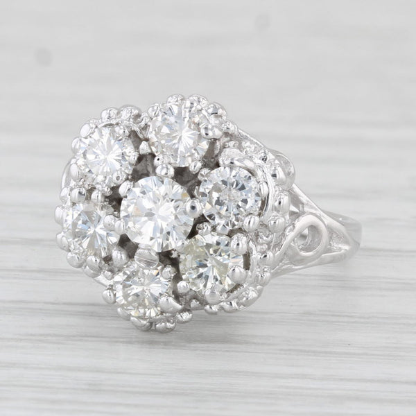Vintage 1.55ctw Diamond Cluster Ring 14k White Gold Size 6.25 Cocktail