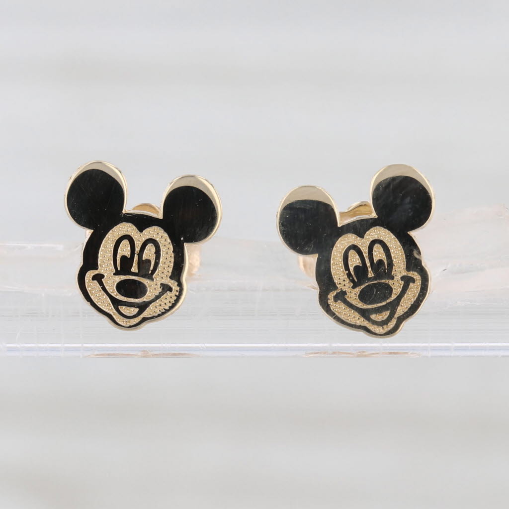 Smiley Mickey Mouse Stud Earrings 10k Yellow Gold Disney Cartoon Studs