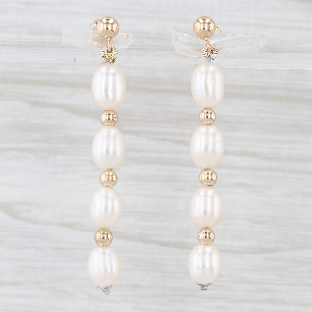 Light Gray Freshwater Pearl Bead Dangle Earrings 14k Yellow Gold