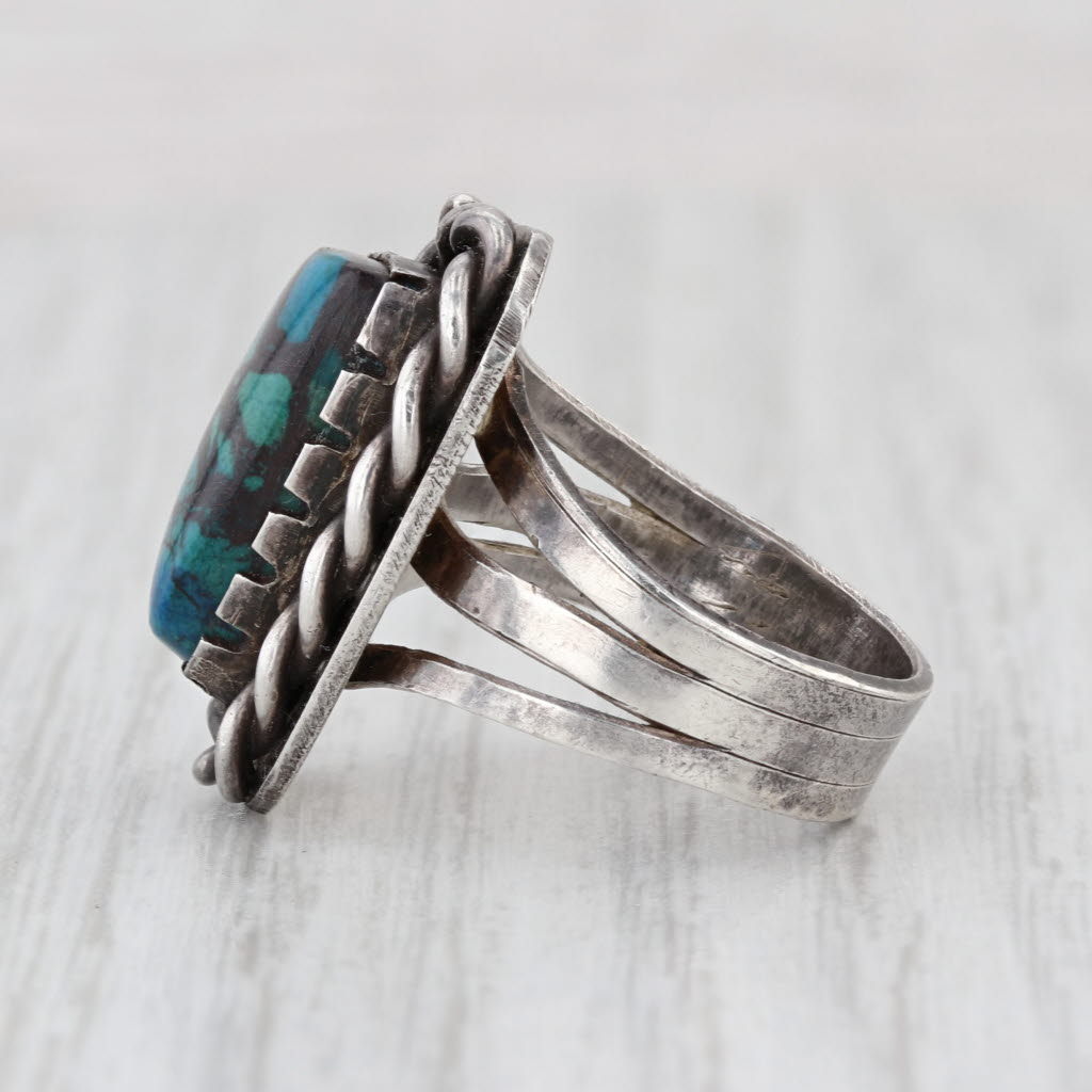 Imitation Turquoise Glass Ring Vintage Native American Sterling Silver Size 6.5