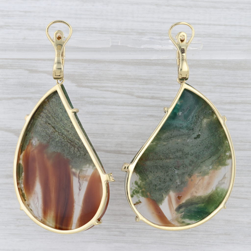 Frederic Sage Statement Earrings 0.30ctw Diamond Moss Agate 18k Yellow Gold